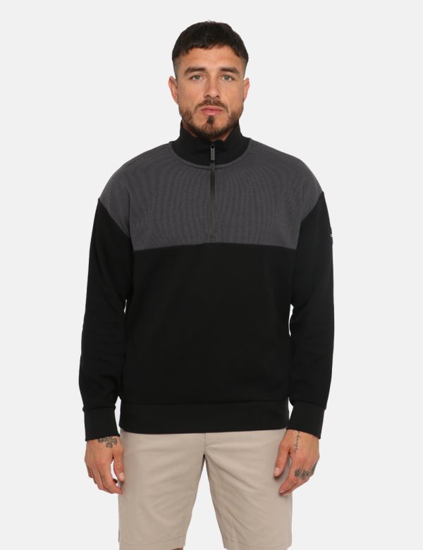 Felpa Calvin Klein Nero - Felpa a collo alto su sfondo nero e grigio traforato. La vestibilità è morbida e pratica grazie a