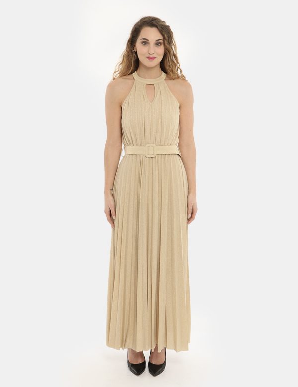 Vestito Vougue beige - COMPOSIZIONE E VESTIBILITÀ:70% viscosa 13% nylon 13% poliestere 4% elastaneLa modella è alta 170 cm e