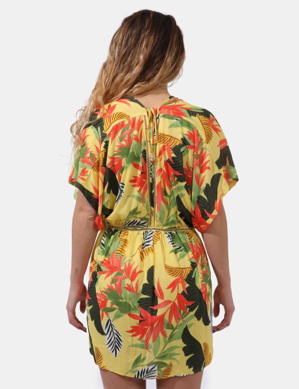 Copricostume Desigual Fantasia - Copricostume a maniche corte su base giallo pastello con fantasia allover floreale in varie
