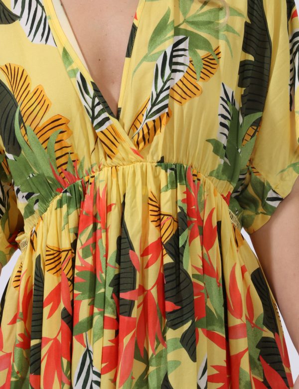 Copricostume Desigual Fantasia - Copricostume a maniche corte su base giallo pastello con fantasia allover floreale in varie