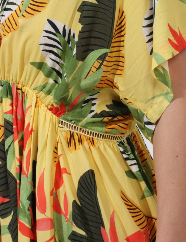 Copricostume Desigual Fantasia - Copricostume a maniche corte su base giallo pastello con fantasia allover floreale in varie