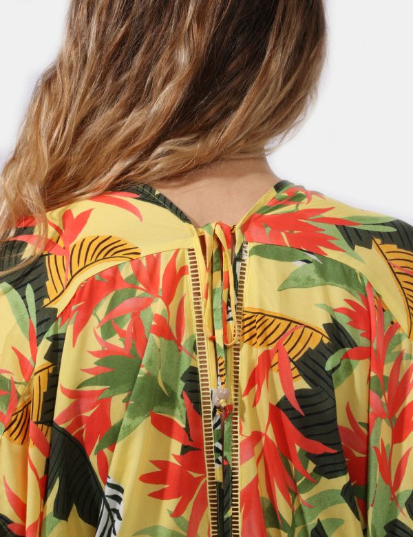 Copricostume Desigual Fantasia - Copricostume a maniche corte su base giallo pastello con fantasia allover floreale in varie