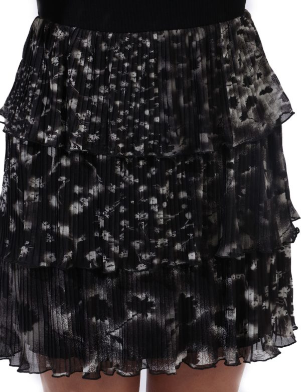 Abito Desigual Nero - Vestito corto a maniche corte con parte superiore in maglina nera e gonna a balze velata sempre in ton
