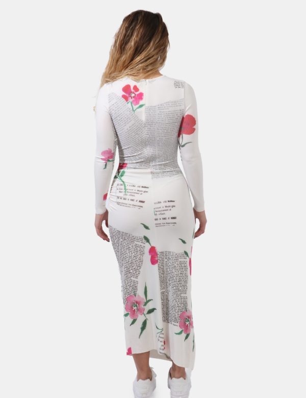 Abito Desigual Bianco - Vestito lungo a maniche lunghe in maglina. Il capo si sviluppa su base bianco panna con elegante st