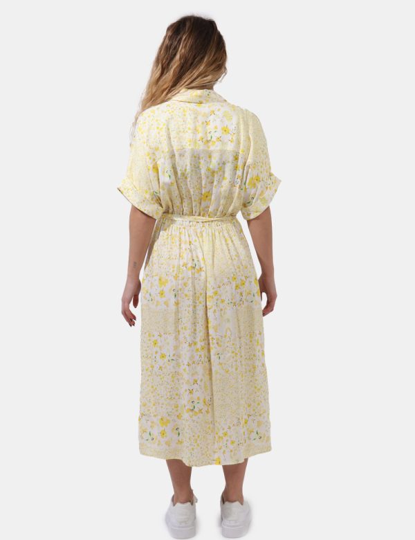 Abito Desigual Giallo - Vestito lungo a maniche corte su base beige con fantasia allover floreale in varie tonalità di giall