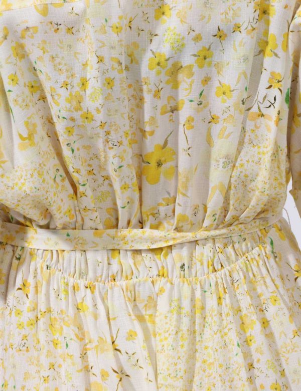 Abito Desigual Giallo - Vestito lungo a maniche corte su base beige con fantasia allover floreale in varie tonalità di giall