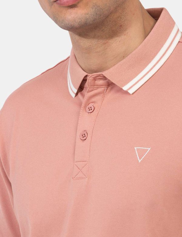 Polo Guess Rosa - Polo classica in total rosa antico con profilo bianco richiamato sul colletto, sulle maniche e sul logo br