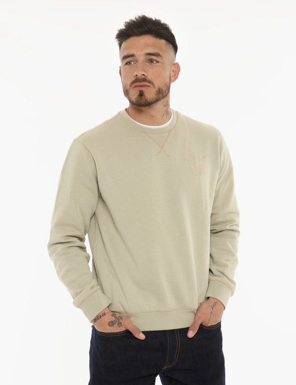 Felpa Guess beige - COMPOSIZIONE E VESTIBILITÀ:60% cotone 40% poliestereIl modello è alto 178 cm e indossa la taglia L. La v