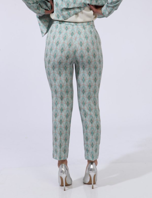 Pantaloni Yes Zee Verde - Raffinati pantaloni eleganti e vivaci su base verde pastello con fantasia a riquadri in tinta coor
