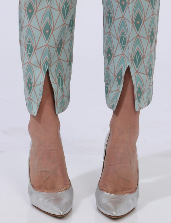 Pantaloni Yes Zee Verde - Raffinati pantaloni eleganti e vivaci su base verde pastello con fantasia a riquadri in tinta coor