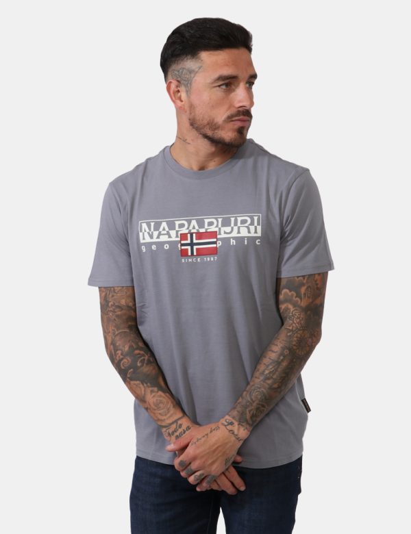 T-shirt Napapijri Grigio - Casual t-shirt su base grigio chiaro con stampa logo brand sul fronte. La vestibilità è morbida e