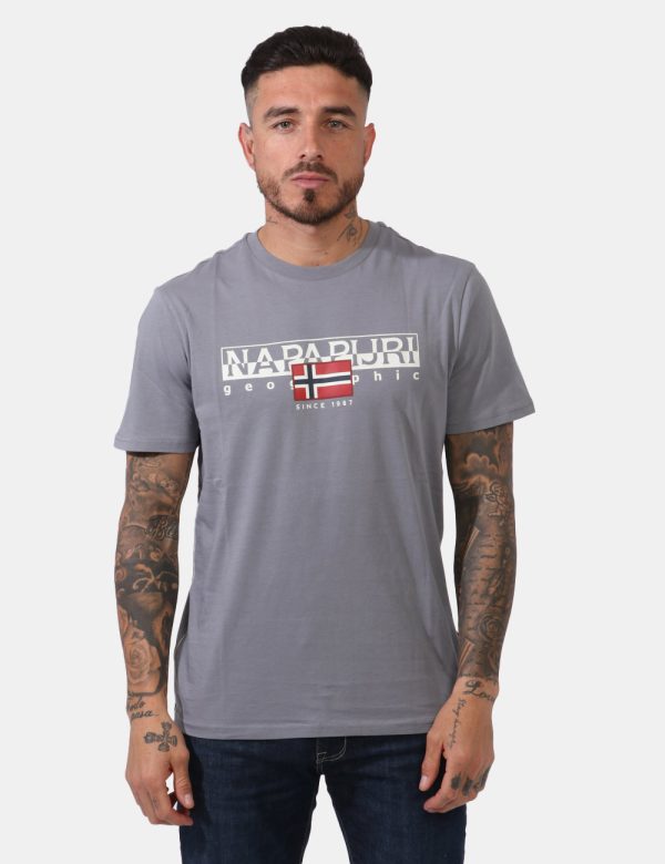 T-shirt Napapijri Grigio - Casual t-shirt su base grigio chiaro con stampa logo brand sul fronte. La vestibilità è morbida e