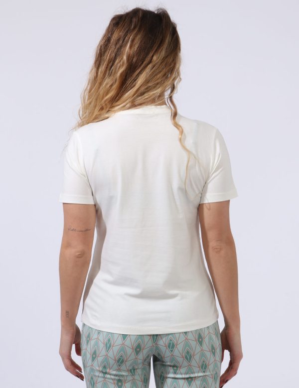 T-shirt Yes Zee Bianco - T-shirt su base bianco panna con stampa logo brand in glitter dorati. La vestibilità è morbida e re
