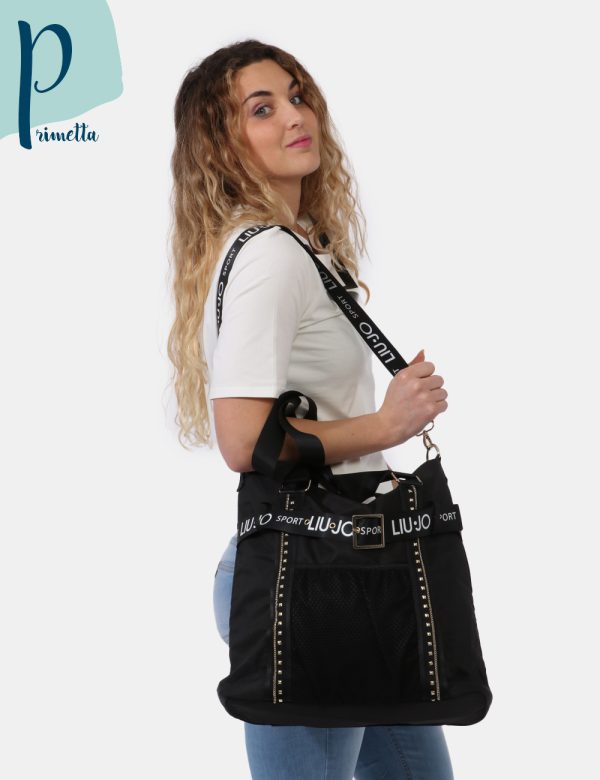 Borse Liu-Jo Nero - Borsa shopping a tracolla di grandi dimensioni in total nero con dettagli coordinati e piccole borchie.