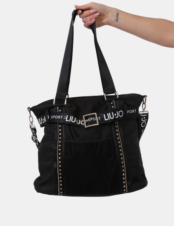 Borse Liu-Jo Nero - Borsa shopping a tracolla di grandi dimensioni in total nero con dettagli coordinati e piccole borchie.