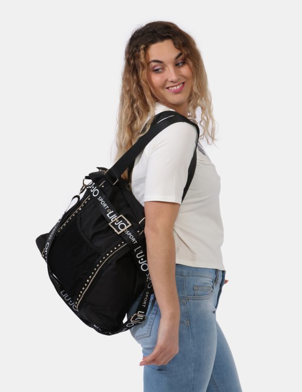 Borse Liu-Jo Nero - Borsa shopping a tracolla di grandi dimensioni in total nero con dettagli coordinati e piccole borchie.