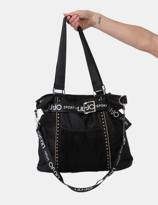 Borse Liu-Jo Nero - Borsa shopping a tracolla di grandi dimensioni in total nero con dettagli coordinati e piccole borchie.