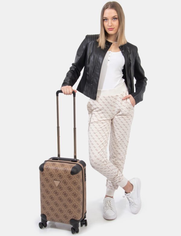 Borsa Guess Marrone - Borsa trolley da viaggio in taglia small, rigido ed in tessuto marrone con logo brand più angoli rinfo