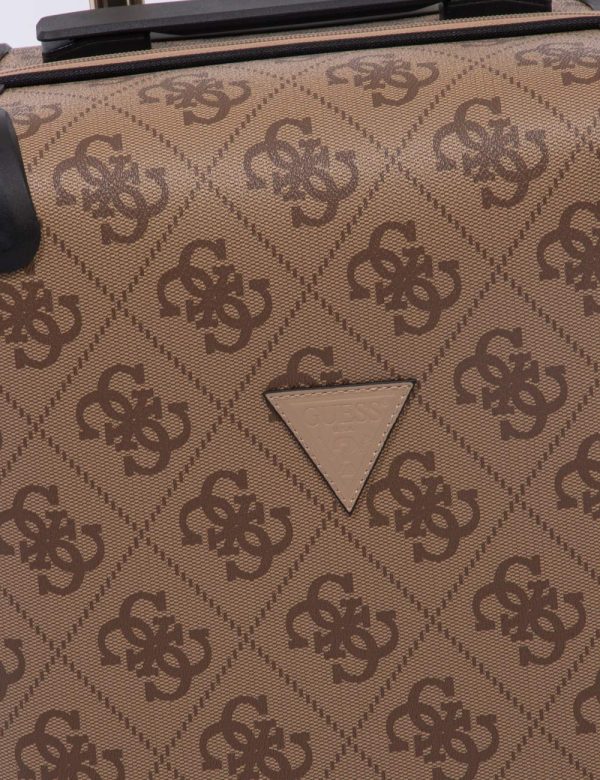 Borsa Guess Marrone - Borsa trolley da viaggio in taglia small, rigido ed in tessuto marrone con logo brand più angoli rinfo