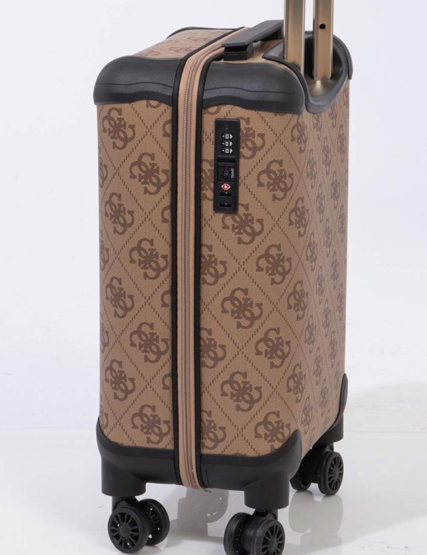 Borsa Guess Marrone - Borsa trolley da viaggio in taglia small, rigido ed in tessuto marrone con logo brand più angoli rinfo