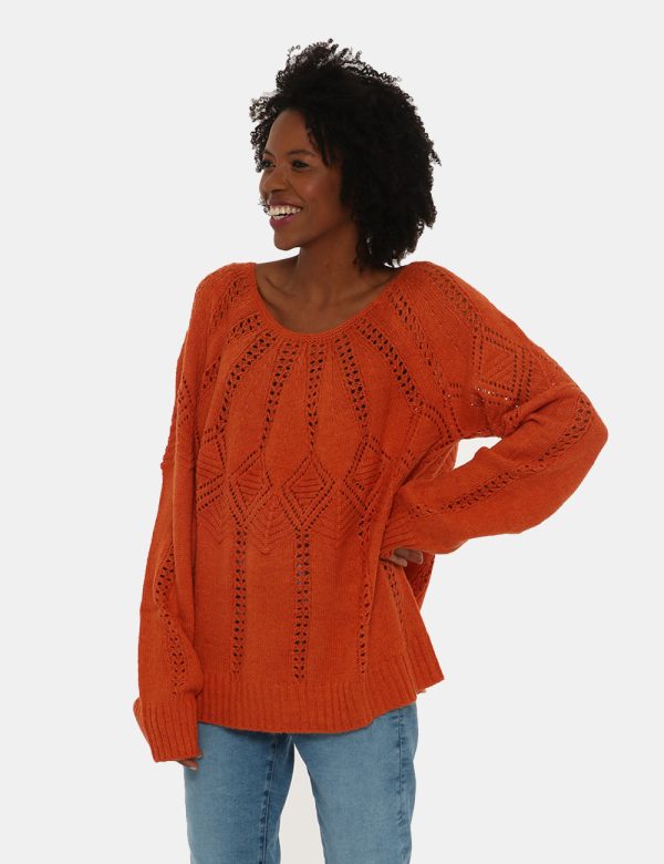 Maglione Maison Du Cachemire traforato con scollo ampio - Maglione in maglia traforata con scollo tondo ampio. Veste morbido
