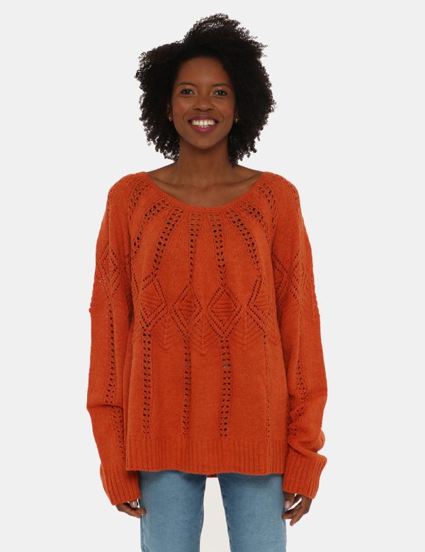 Maglione Maison Du Cachemire traforato con scollo ampio - Maglione in maglia traforata con scollo tondo ampio. Veste morbido