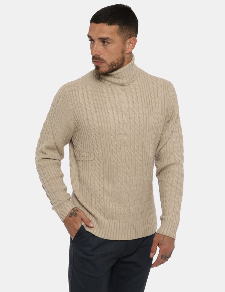 Outlet maglione uomo scontato - Maglione Maison du Cachemire dolcevita beige