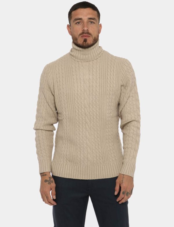 Maglione Maison du Cachemire dolcevita beige - COMPOSIZIONE E VESTIBILITÀ:40% lana 20% cotone 20% viscosa 10% poliamide 10%