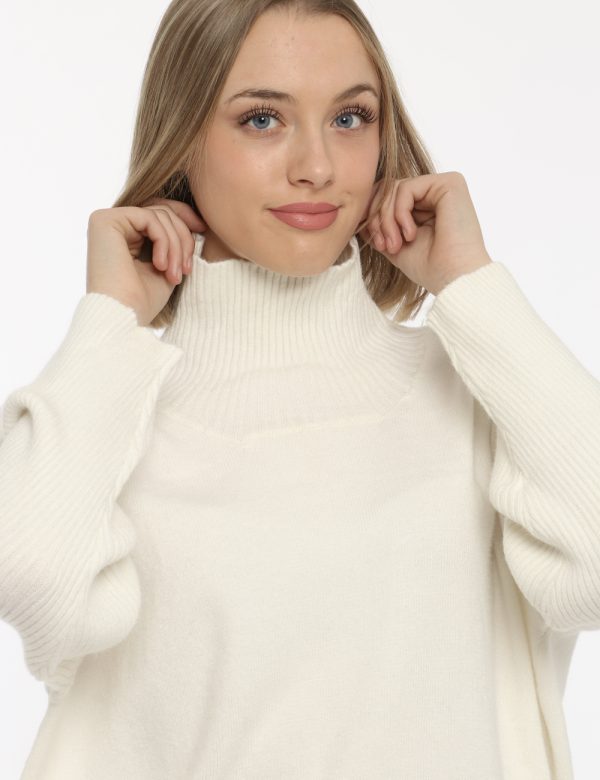 Maglione Maison du Cachemire dolcevita bianco - COMPOSIZIONE E VESTIBILITÀ:40% lana 20% cotone 20% viscosa 10% poliamide 10%