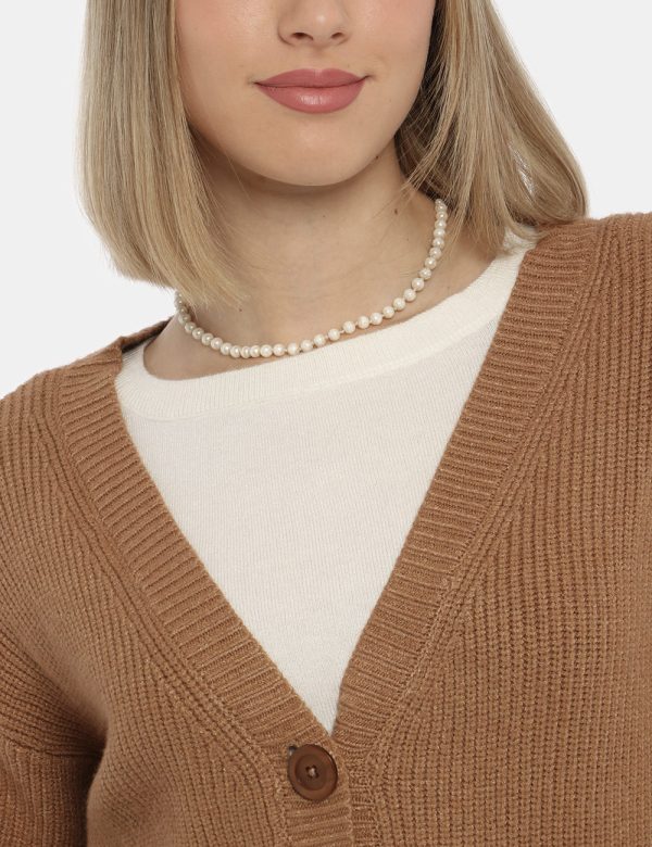 Cardigan Maison du Cachemire marrone - COMPOSIZIONE E VESTIBILITÀ:40% lana 20% cotone 20% viscosa 10% poliamide 10% cachemir