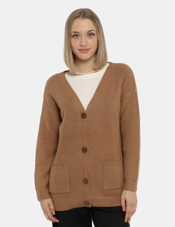 Cardigan Maison du Cachemire marrone - COMPOSIZIONE E VESTIBILITÀ:40% lana 20% cotone 20% viscosa 10% poliamide 10% cachemir