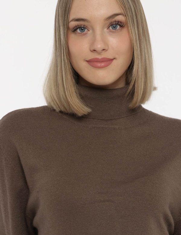 Maglione Maison du Cachemire dolcevita marrone - COMPOSIZIONE E VESTIBILITÀ:40% lana 20% cotone 20% viscosa 10% poliamide 10