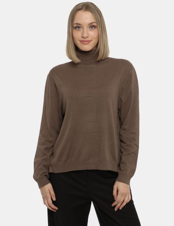 Maglione Maison du Cachemire dolcevita marrone - COMPOSIZIONE E VESTIBILITÀ:40% lana 20% cotone 20% viscosa 10% poliamide 10
