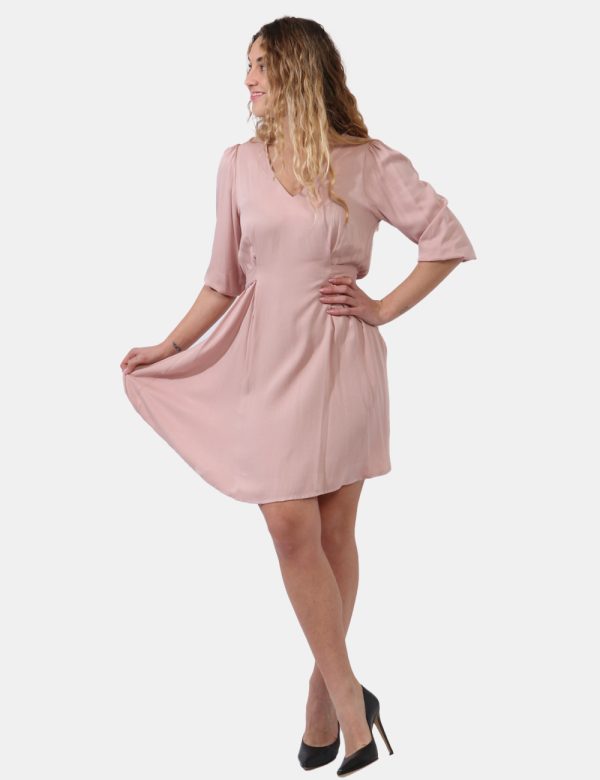 Vestito Yes Zee Rosa - Vestito corto con maniche lunghe in total rosa antico. Presente scollo a v e cintura in tessuto sul f