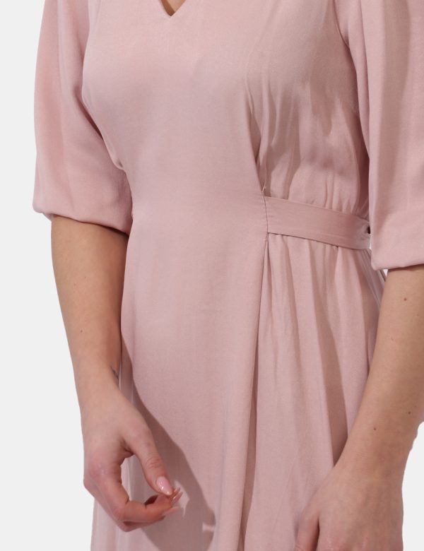 Vestito Yes Zee Rosa - Vestito corto con maniche lunghe in total rosa antico. Presente scollo a v e cintura in tessuto sul f