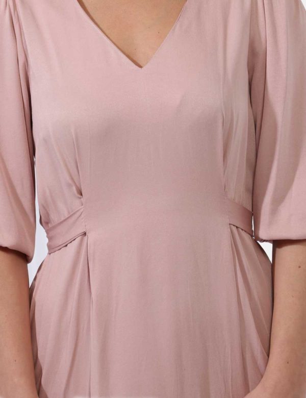 Vestito Yes Zee Rosa - Vestito corto con maniche lunghe in total rosa antico. Presente scollo a v e cintura in tessuto sul f