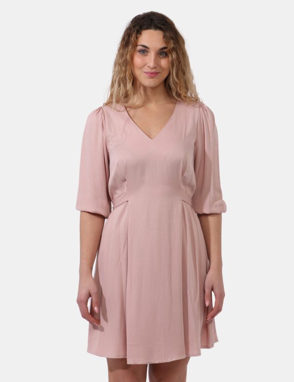 Vestito Yes Zee Rosa - Vestito corto con maniche lunghe in total rosa antico. Presente scollo a v e cintura in tessuto sul f