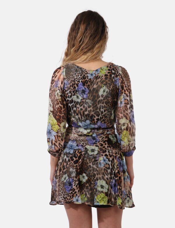 Abito Liu-Jo Fantasia - Vestito in fantasia misto animalier e floreale con tonalità che spaziano dal marrone al viola. Prese