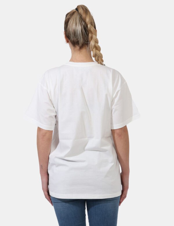 T-shirt Moschino Bianco - T-shirt lunga su base bianca con simpatica stampa 'Moschino Toy Dollari' in verde e beige. La vest