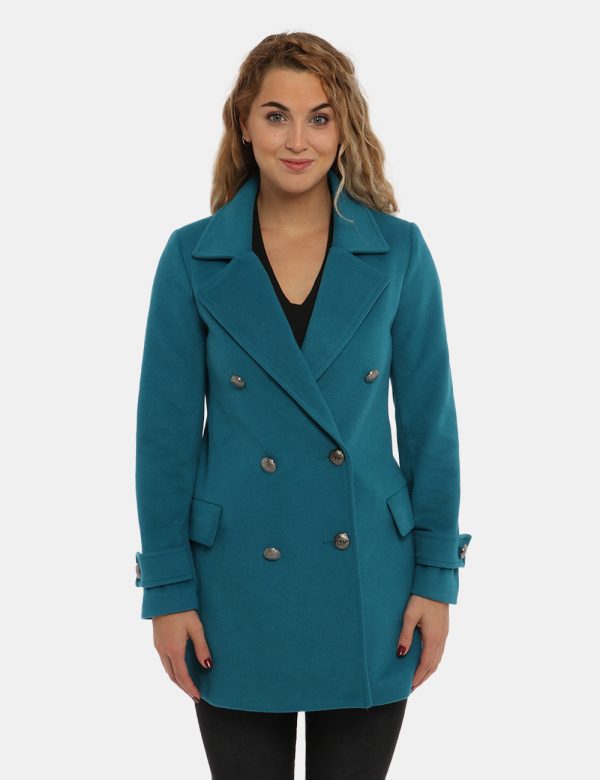 Cappotto Vougue azzurro ottanio - COMPOSIZIONE E VESTIBILITÀ:92% poliestere 8% viscosaLa modella è alta 170 cm e indossa la