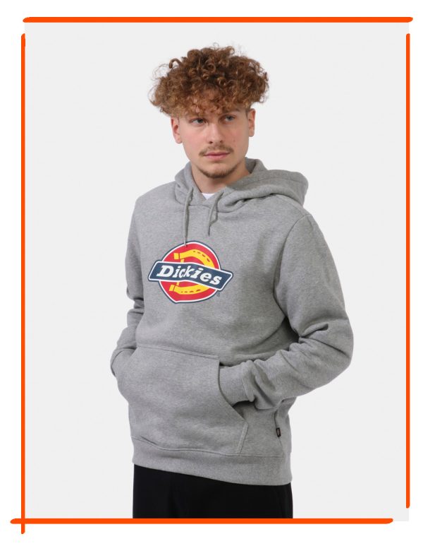 Felpa Dickies Grigio - Felpa con cappuccio e polsini su base grigia con stampa logo brand in tinta originale. Presente tasco
