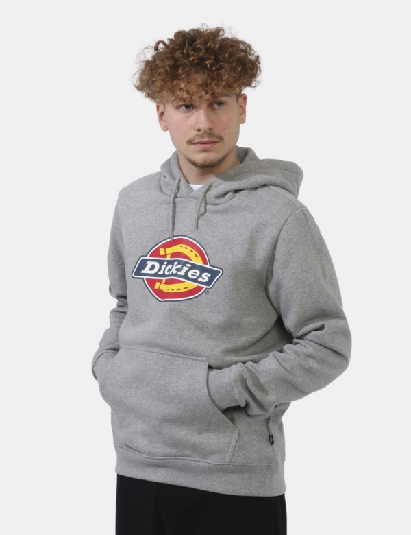 Felpa Dickies Grigio - Felpa con cappuccio e polsini su base grigia con stampa logo brand in tinta originale. Presente tasco