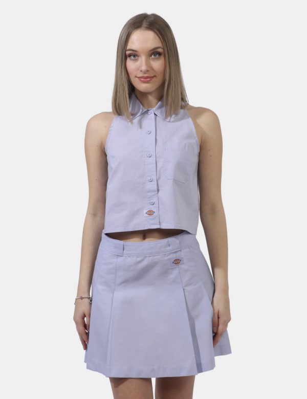 Top Dickies Lilla - Top simil camicia smanicata in total lilla. Presente colletto alla peter pan e taschino a toppa. La vest