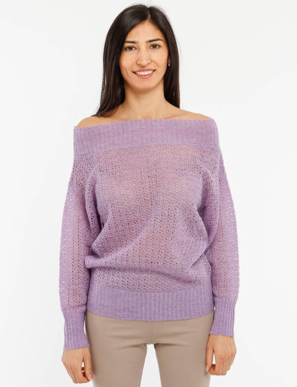 Maglione Fracomina lurex a trama larga - 55% acrilico 30% nylon 8% mohair 7% lanaLa modella indossa la taglia S ed è alta 17