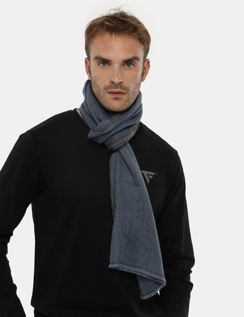TigerTie Sciarpa Uomo/Donna In Blu Monocromatico Con Frange – 170 X 35 Cm, Morbida E Calda (Art. Tuch-102009A)