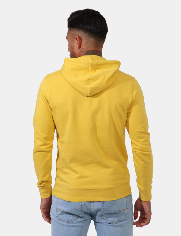 Felpa Fred Mello Giallo - Felpa con cappuccio e polsini su base giallo intenso con stampa logo brand in blu elettrico. Prese