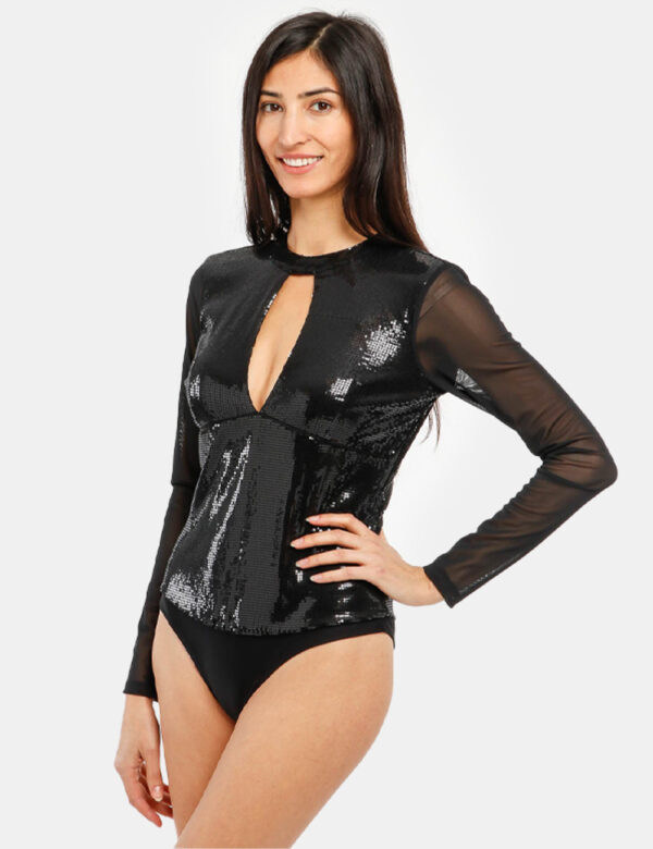 Body Fracomina con paillettes - Esterno: 96% viscosa 4% elastina - Fodera: 100% poliestereLa modella indossa la taglia S ed
