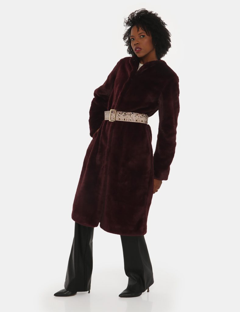 Cappotto da donna scontato - Pelliccia Fracomina lunga con cintura animalier