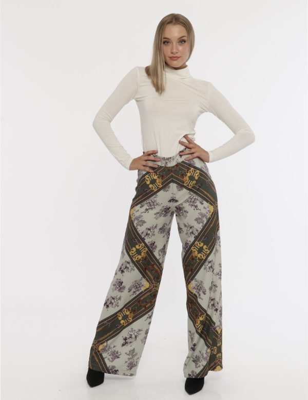 Pantaloni Fracomina fantasia beige/verde - COMPOSIZIONE E VESTIBILITÀ:100% viscosaLa modella è alta 172 cm e indossa la tagl