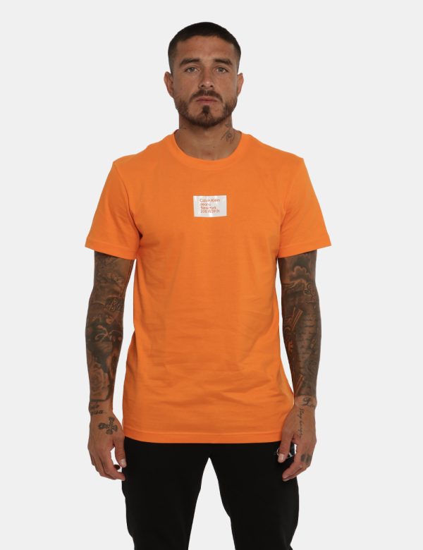 T-shirt Calvin Klein arancione - COMPOSIZIONE E VESTIBILITÀ:100% cotoneIl modello è alto 178 cm e indossa la taglia L. La ve